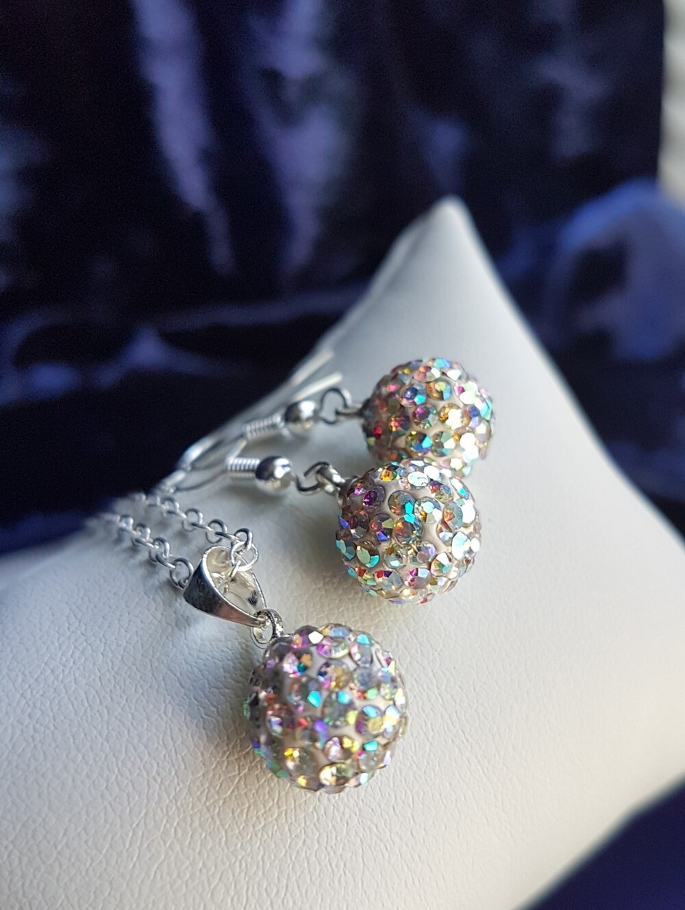 Swarovski Elements 925 Sterling Silver Aurora Borealis Disco Ball Necklace NEW - Picture 14 of 16